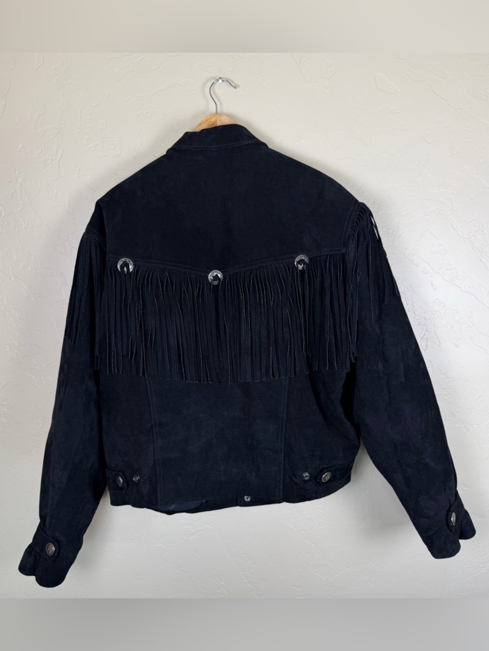 Vintage Byrnes & Baker Black Suede Leather Fringe Concho Jacket Women's Size S - Picture 3 of 7